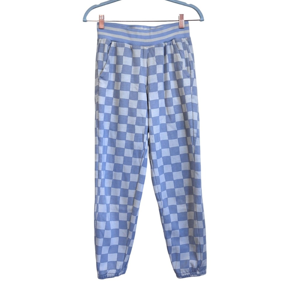 Marine Layer Womens Anytime Checkered Plaid Sweatpants XS Blue White Skater